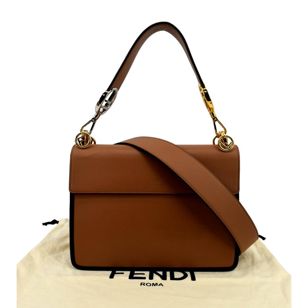 FENDI Kan I F Zucca Leather Shoulder Bag Tan