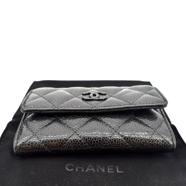 CHANEL CC Flap Caviar Leather Card Holder Black