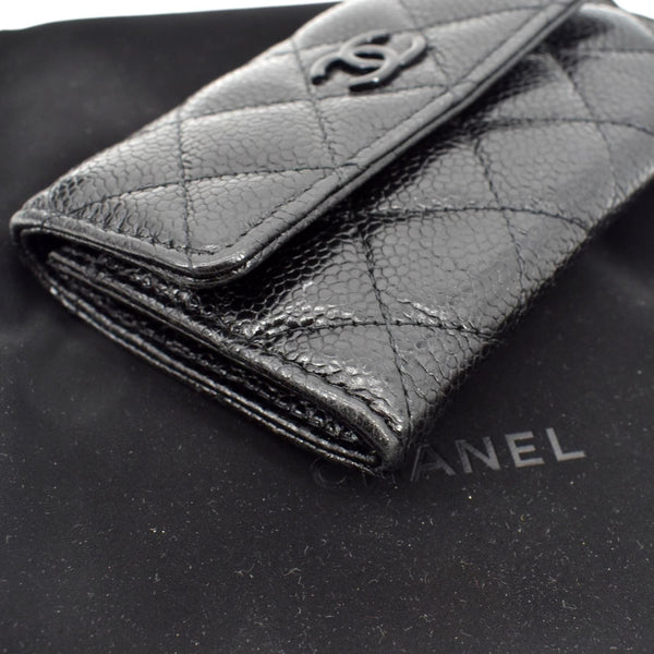 CHANEL CC Flap Caviar Leather Card Holder Black