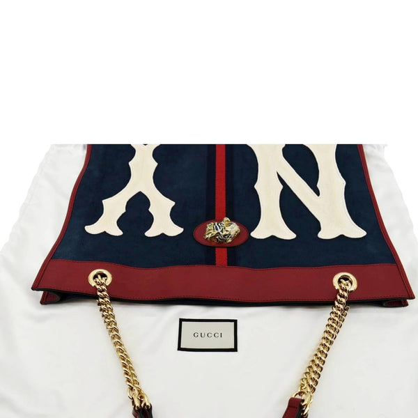 GUCCI Rajah Large Leather Tote Shoulder Bag Navy Blue 537219