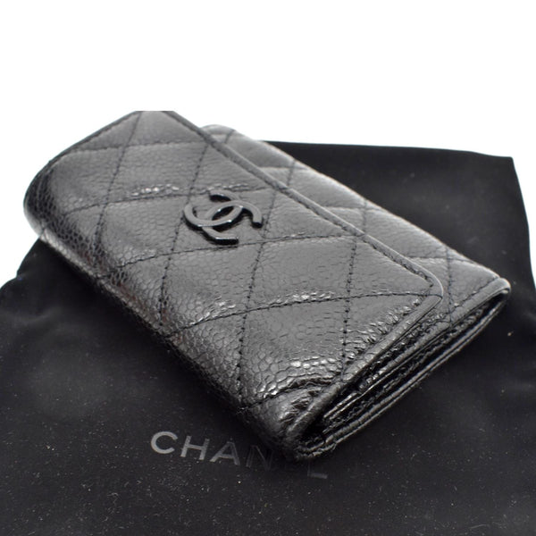 CHANEL CC Flap Caviar Leather Card Holder Black
