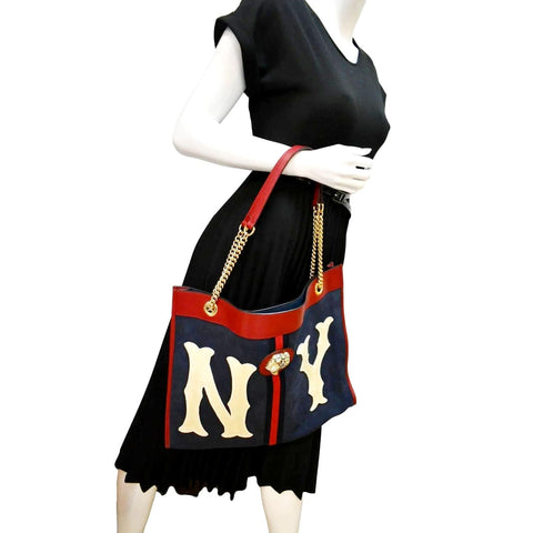 GUCCI Rajah Large Leather Tote Shoulder Bag Navy Blue 537219