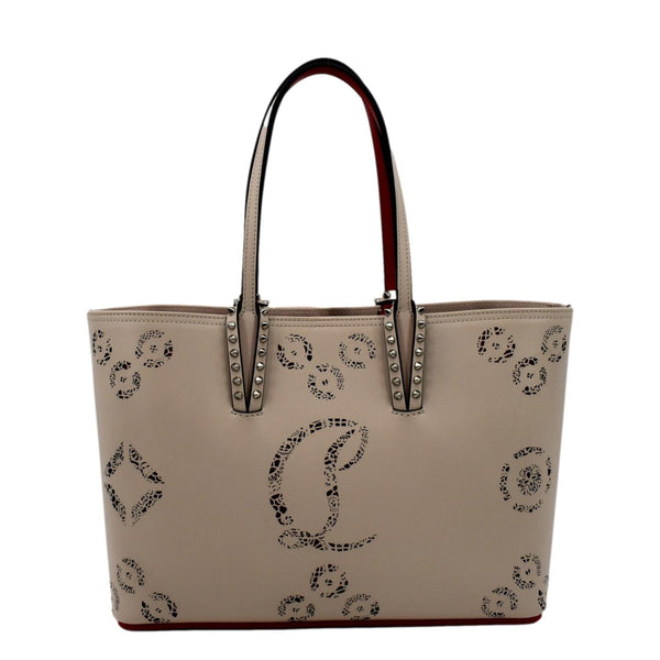 CHRISTIAN LOUBOUTIN Cabata Loubinthesky Calfskin Leather Tote Bag Beige
