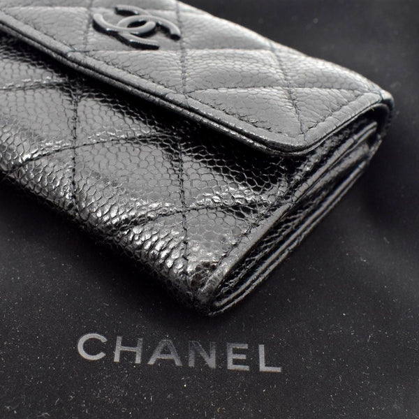 CHANEL CC Flap Caviar Leather Card Holder Black