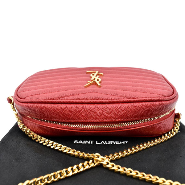 YVES SAINT LAURENT Lou Chevron Leather Camera Crossbody Bag Red