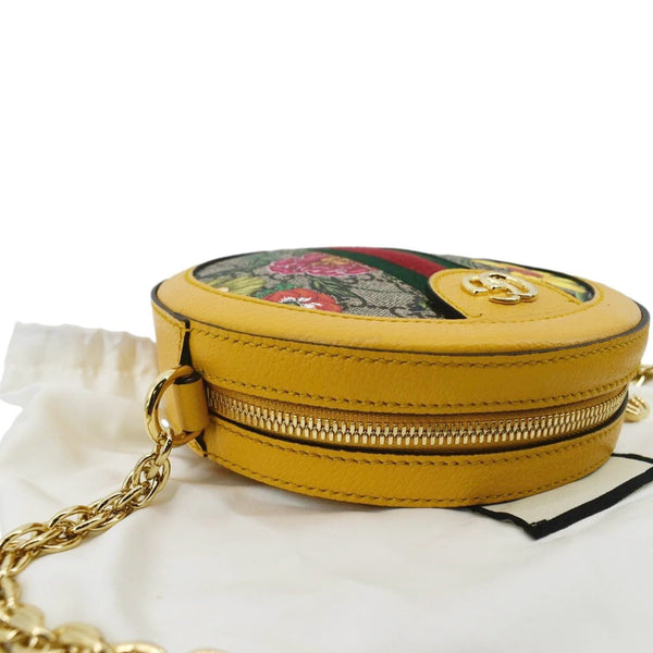 GUCCI Ophidia Mini Flora GG Round Supreme Monogram Web Crossbody Bag Yellow 550618