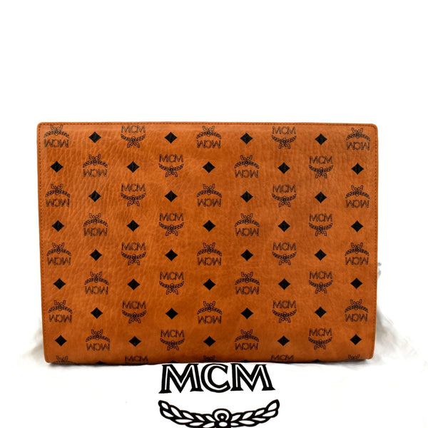 MCM Visetos Monogram Coated Canvas Clutch Pouch Cognac