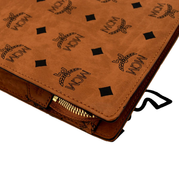 MCM Visetos Monogram Coated Canvas Clutch Pouch Cognac