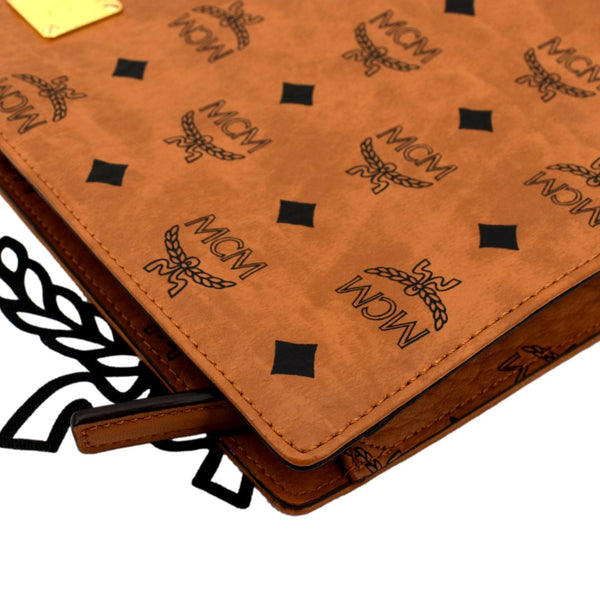 MCM Visetos Monogram Coated Canvas Clutch Pouch Cognac