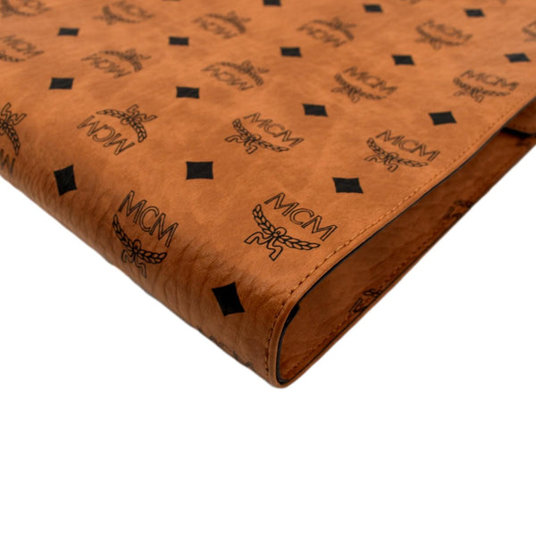 MCM Visetos Monogram Coated Canvas Clutch Pouch Cognac