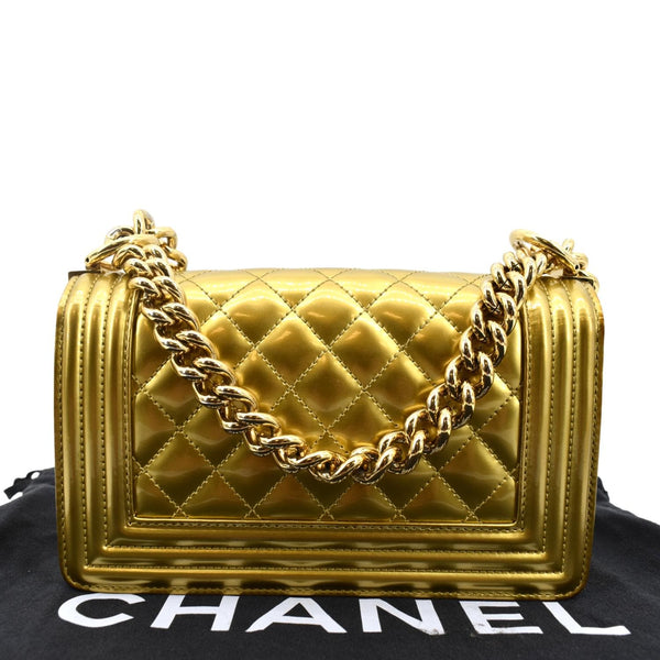 CHANEL Small Boy CC Chain Leather Shoulder Bag Metallic Gold
