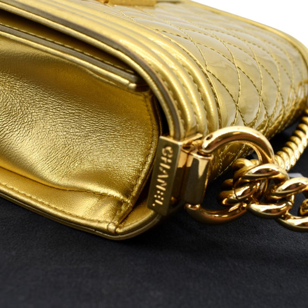 CHANEL Small Boy CC Chain Leather Shoulder Bag Metallic Gold