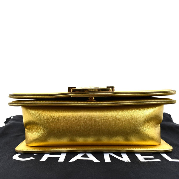 CHANEL Small Boy CC Chain Leather Shoulder Bag Metallic Gold