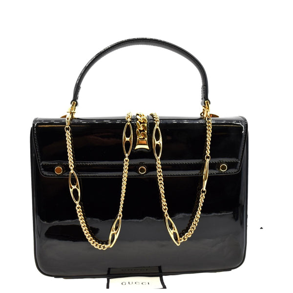 GUCCI Sylvie 1969 Patent Leather Top Handle Crossbody Bag Black 589478