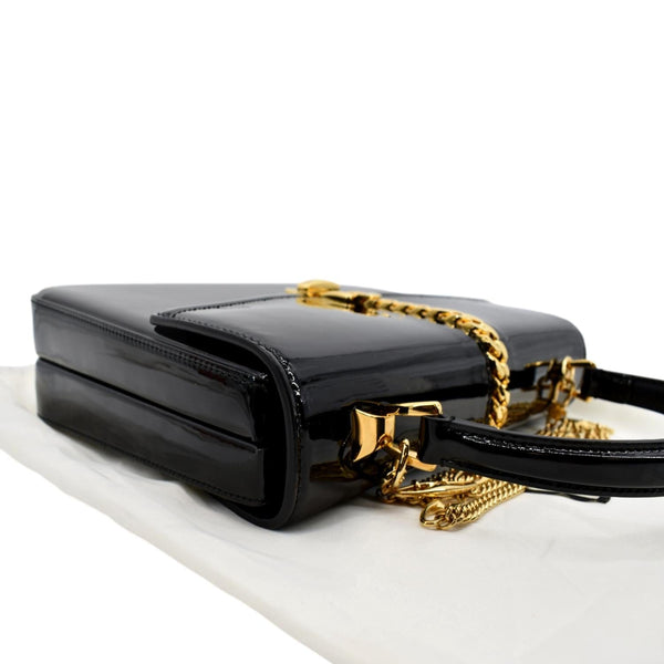 GUCCI Sylvie 1969 Patent Leather Top Handle Crossbody Bag Black 589478