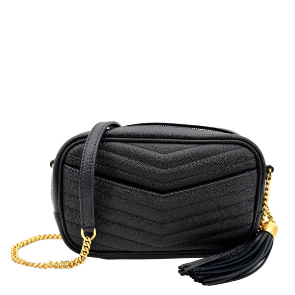 YVES SAINT LAURENT Lou Chevron Leather Camera Crossbody Bag Black