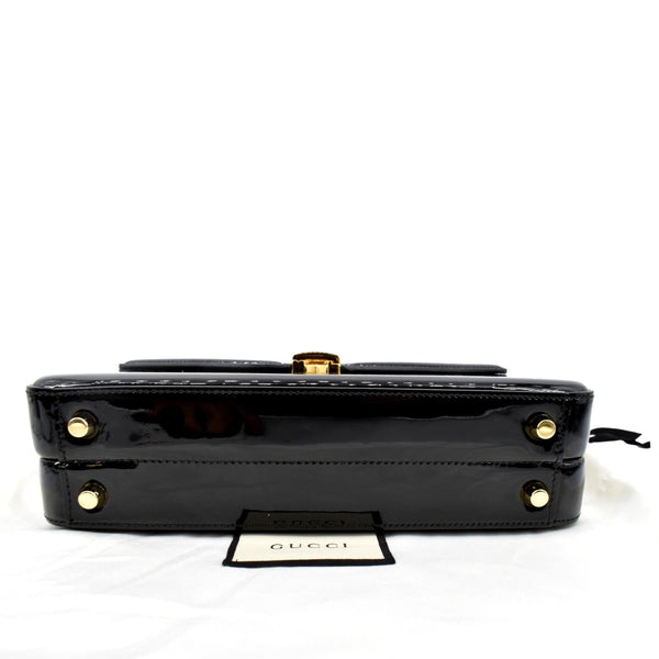 GUCCI Sylvie 1969 Patent Leather Top Handle Crossbody Bag Black 589478