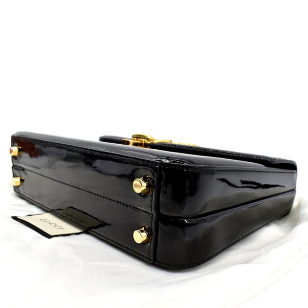 GUCCI Sylvie 1969 Patent Leather Top Handle Crossbody Bag Black 589478