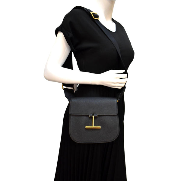 TOM FORD Tara T-Clasp Mini Leather Shoulder Bag Black