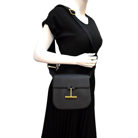 TOM FORD Tara T-Clasp Mini Leather Shoulder Bag Black