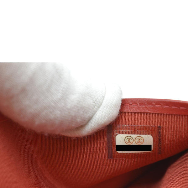 CHANEL Women Long Flap Chevron Leather Wallet Red