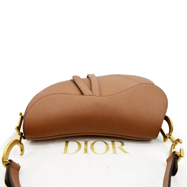 CHRISTIAN DIOR Saddle Grained Calfskin Leather Satchel Bag Cognac