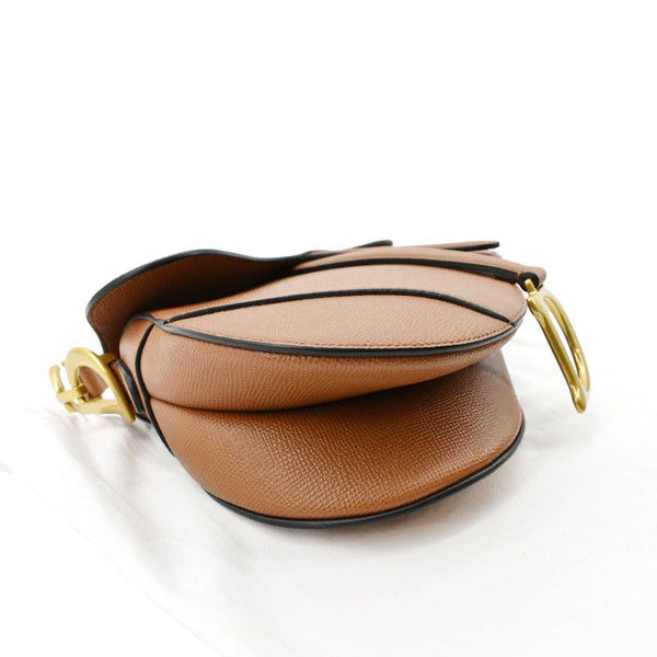 CHRISTIAN DIOR Saddle Grained Calfskin Leather Satchel Bag Cognac