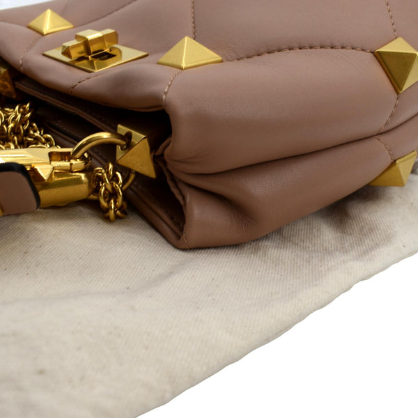 VALENTINO Small The Handle Roman Stud Lambskin Leather Crossbody Bag Rose Cannelle