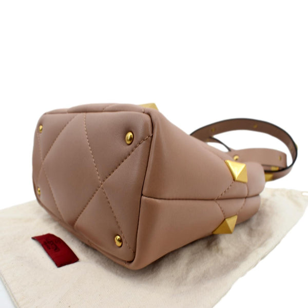VALENTINO Small The Handle Roman Stud Lambskin Leather Crossbody Bag Rose Cannelle