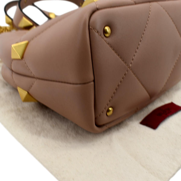 VALENTINO Small The Handle Roman Stud Lambskin Leather Crossbody Bag Rose Cannelle