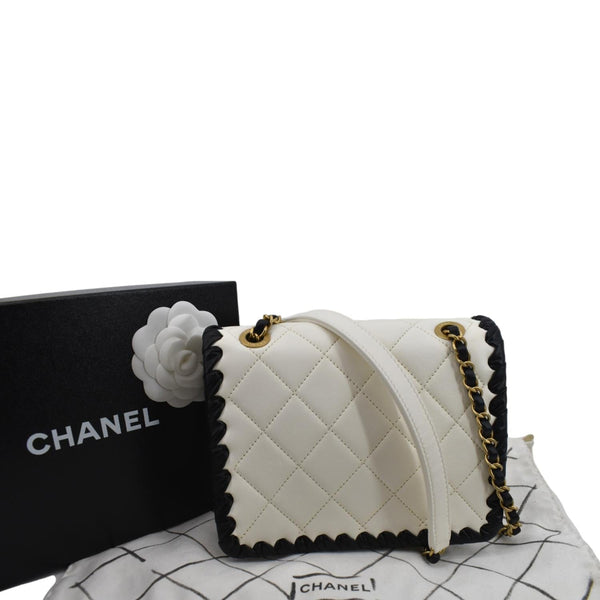 CHANEL Mini My Own Frame Flap Braided Calfskin Leather Shoulder Bag White