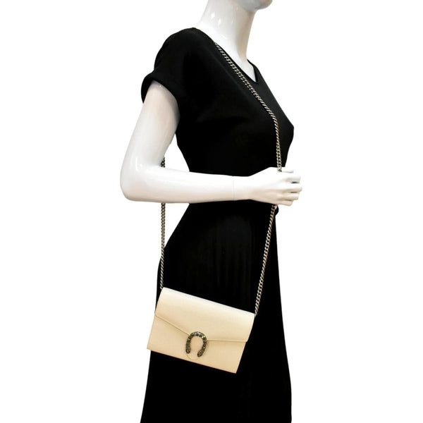 GUCCI Dionysus Mini Leather Chain Shoulder Bag Off White 401231