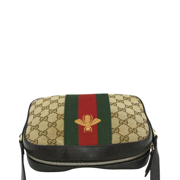 GUCCI Bee Web GG Canvas Camera Crossbody Bag Beige upper look