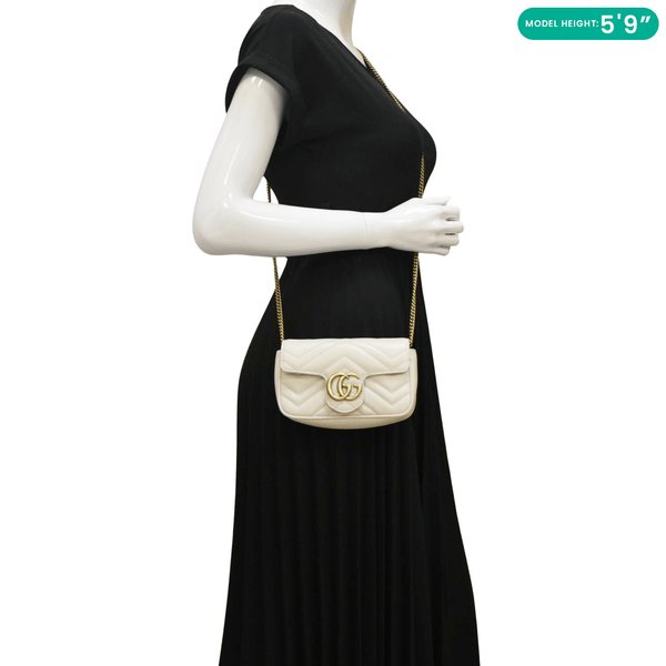 GUCCI GG Marmont Super Mini Matelasse Leather Crossbody Bag White dummy loo