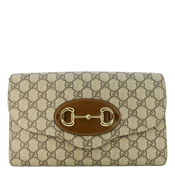 GUCCI Horsebit 1955 Small GG Supreme Canvas Beige Shoulder Bag front look side