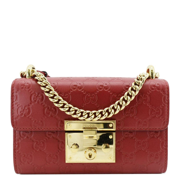 GUCCI Signature Padlock Leather Top Handle Red Shoulder Bag upper look