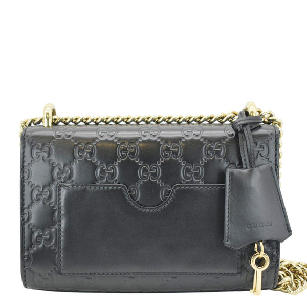 GUCCI Signature Padlock Leather Top Handle Shoulder Bag Black back look