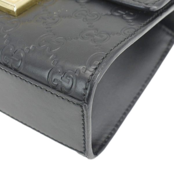 GUCCI Signature Padlock Leather Top Handle Shoulder Bag Black corner look
