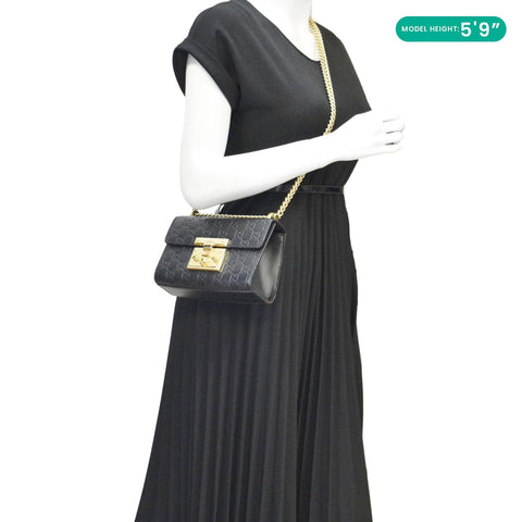 GUCCI Signature Padlock Leather Top Handle Shoulder Bag Black dummy look