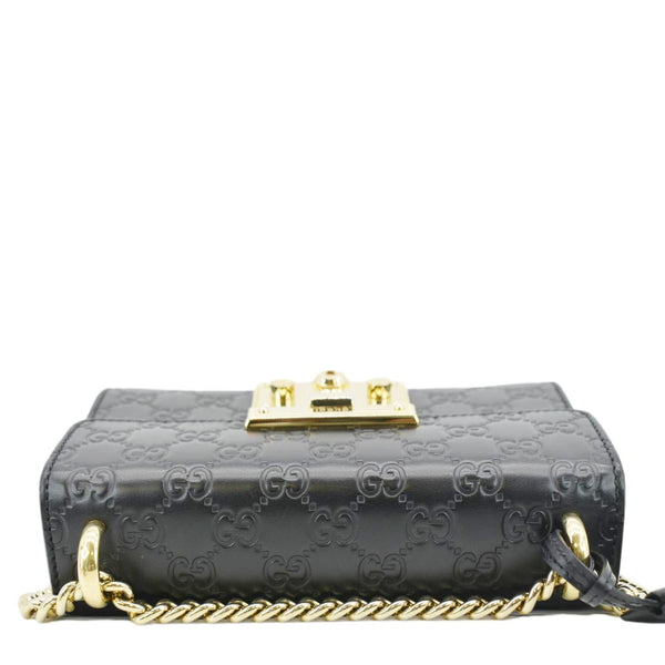 GUCCI Signature Padlock Leather Top Handle Shoulder Bag Black upper look