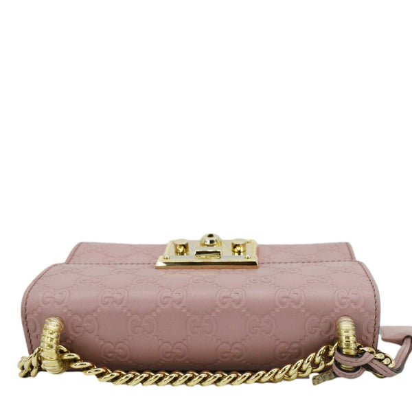 GUCCI Signature Padlock Leather Top Handle Shoulder Bag Pink upper side look