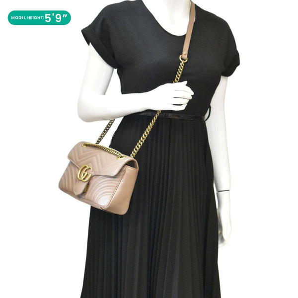 GUCCI GG Marmont Small Diagonal Matelasse Leather Crossbody Bag Porcelain Rose dummy look