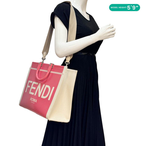 FENDI Sunshine Medium Patent Leather Crossbody Tote Bag Light Pink