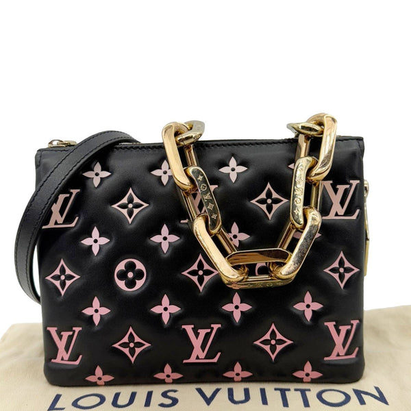 LOUIS VUITTON Coussin BB Monogram Embossed Leather Shoulder Bag Black