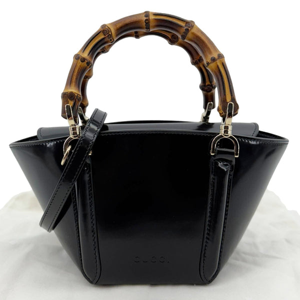 GUCCI Bamboo Top Handle Mini Leather Tote Bag Black 805832