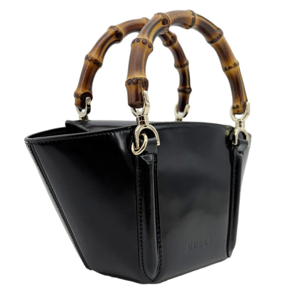 GUCCI Bamboo Top Handle Mini Leather Tote Bag Black 805832