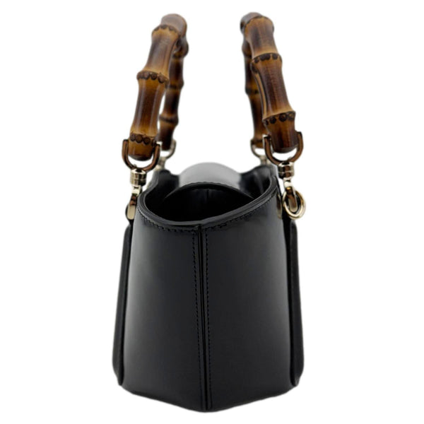 GUCCI Bamboo Top Handle Mini Leather Tote Bag Black 805832