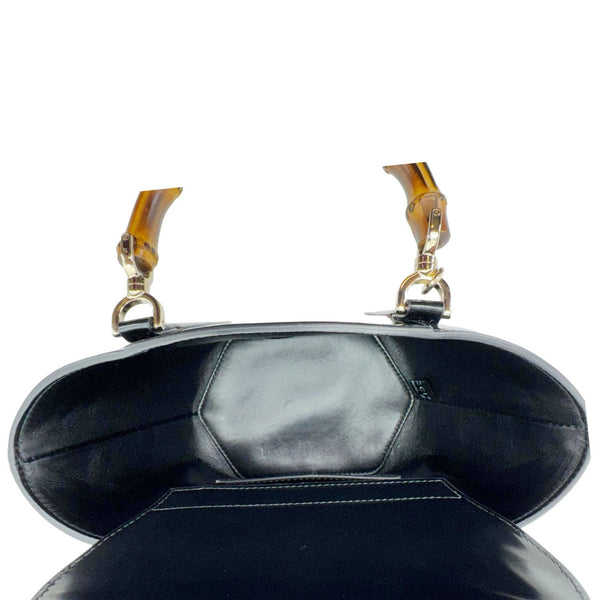 GUCCI Bamboo Top Handle Mini Leather Tote Bag Black 805832