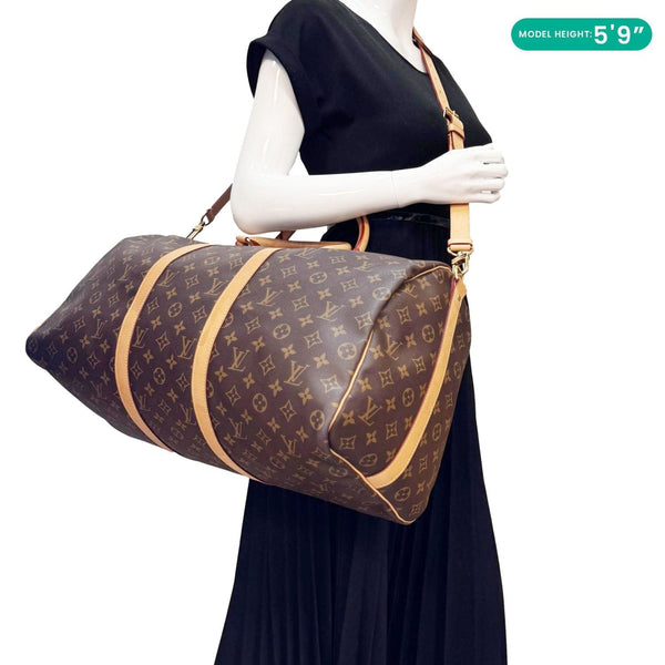 LOUIS VUITTON Keepall 50 Bandouliere Monogram Canvas Travel Bag Brown