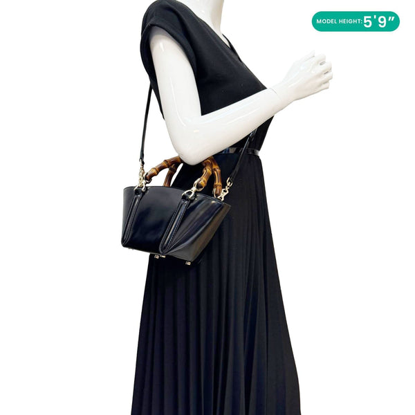 GUCCI Bamboo Top Handle Mini Leather Tote Bag Black 805832